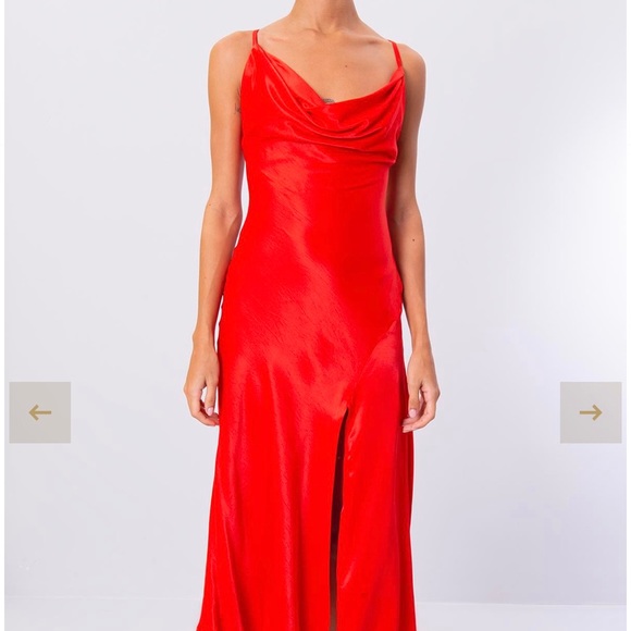 NWT Red MIDI Cowl Neck Dress with Open Back & Front Slit - Picture 2 of 4